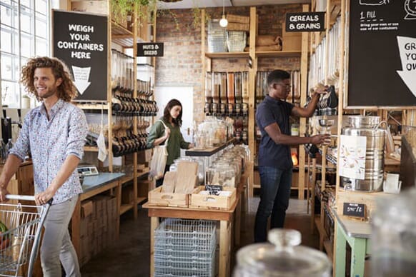 An image of directional signage throughout a store.